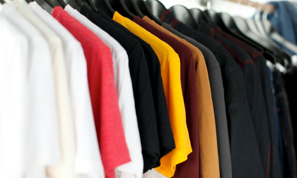 closeup of hanged shirts on rack
